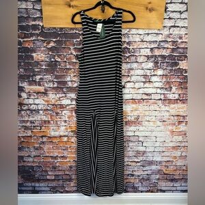 Ralph Lauren Black White Striped Stretchy Flow Bottom Tank Maxi Dress Sz L